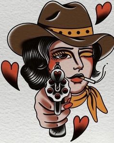 Old Western Tattoos Vintage, Traditional American Tattoo Art, American Traditional Bicep Tattoo, Small American Traditional Tattoo Flash, Easy Traditional Tattoo, Cowboy Traditional Tattoo, Americana Tattoo Traditional, Tattoo Flash Art Traditional, Traditional Lady Tattoo