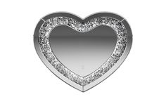 a heart shaped mirror with silver glitters on it