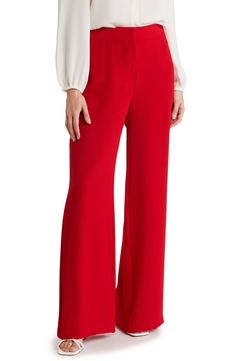 Nanette Lepore Wide Leg Crepe Pants | Nordstromrack Red Pants Outfit, Red Wide Leg Pants, Crepe Pants, Polished Style, Red Vest, Velvet Trousers, Red Pants, Flare Trousers, Stretch Crepe