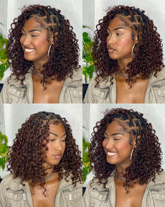 curly boho bob, boho bob, boho bob knotless braids, Protective Bob Hairstyles, Boho Loc Knot Bob, Boho Braided Bob Hairstyles, Knotless Hairstyles With Curls, Layered Bohemian Braids, Goddess Braids Vs Boho Braids, Black Woman Braids Hairstyles, Boho Knotless Bob With Color, Bob Protective Styles Black Women