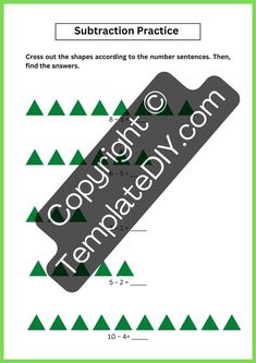 the subtraction practice worksheet for numbers 1 - 10 is shown in green and