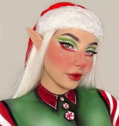 Cute Elf Makeup Looks Christmas, Elf Make Up Christmas, Christmas Elf Makeup Looks Easy, Xmas Elf Makeup, Easy Elf Makeup Christmas, Ugly Christmas Sweater Makeup, Christmas Elf Makeup Simple, Christmas Alt Makeup