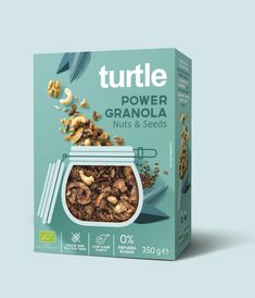 turtle power granola nuts and seeds in a box on a white background with clippings