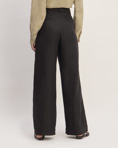 The Linen Way-High® Drape Pant Black – Everlane Classic Full-length Linen Wide Leg Pants, Classic Full Length Linen Wide Leg Pants, Classic Full Length Wide Leg Linen Pants, Relaxed Fit Linen Wide Leg Pants, Flax Color Wide Leg Workwear Bottoms, Loosely Fitted Linen Wide Leg Pants For Work, Flax Wide Leg Workwear Bottoms, Wide Leg Flax Bottoms For Workwear, Full Length Linen Bottoms For Work