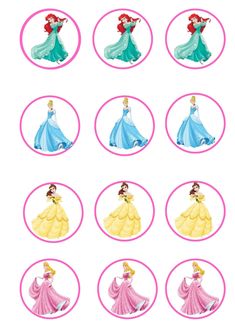 disney princess stickers are shown in pink and blue