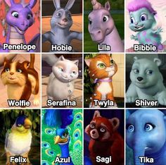 an image of cartoon animals with names