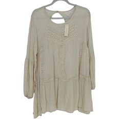 Adiva Long Sleeve Tunic Top Ivory Lace Peasant Relaxed Bohemian Prairie Size M New With Tags. Size M Medium. Measurements: Length 32”, Pit To Pit Under Arms 23”, Sleeve 28”. Ship Same/Next Business Day. Crochet Trim Top, Embroidered Lace Top, Lace Tunic Tops, Women Shirt Top, Lace Short Sleeve Top, Boho Tunic Tops, Embroidered Tunic Top, Floral Embroidered Top, Crochet Tunic