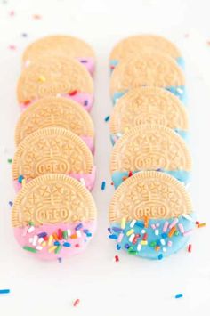 an image of cookies with sprinkles on them and the caption reads, 12 sprinkles up those stolen ones and add pink or blue for a fun surprise