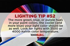 a fan with the words lighting tip 52 in front of it and an image of color swatches