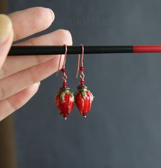 Size: 1/13-inch (4.6cm) including earring hooks (flower lenght is 1.9cm), hook length is 2cm. MATERIALS: Polymer clay, copper, beads, antique brass bead caps. If you need a different color or size, write to me, I will be happy to do it for you! ACCESSORIES : If you need a different color of accessories, just write to me. If you are allergic to metal then I will make hooks from sterling silver wire. PACKAGING: the product is packed in a gift box. You don't need to pay extra! I made these earrings Red Polymer Clay Flower Earrings For Gift, Red Flower Polymer Clay Jewelry, Red Flower-shaped Polymer Clay Jewelry, Red Drop Earrings In Polymer Clay, Red Polymer Clay Dangle Jewelry, Red Polymer Clay Drop Earrings, Red Rose Design Dangle Jewelry, Red Rose Design Drop Earrings, Red Dangle Jewelry With Rose Design