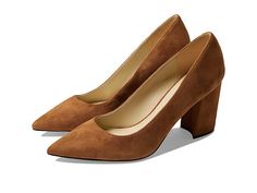 Nine West Cara Pump - Women's Shoes : Cognac Suede : Paint the town in these Nine West Cara Pump. Dress shoe features a suede or leather upper. Easy slip-on styling. Pointy-toe silhouette. Soft man-made lining. Lightly cushioned footbed. Wrapped block heel. Durable man-made sole. Imported. Measurements: Heel Height: 3 1 2 in Weight: 11 oz Product measurements were taken using size 9, width M. Please note that measurements may vary by size. Weight of footwear is based on a single item, not a pair Casual Suede Heels With Pointed Toe, Formal Suede Slip-on Heels, Classic Slip-on Suede Heels, Suede Slip-on Heels With Stacked Heel, Classic Suede Slip-on Heels, Casual Suede Heels For Office, Slip-on Suede Heels With Suede Lining, Comfortable Work Shoes Women, Winter Work Shoes