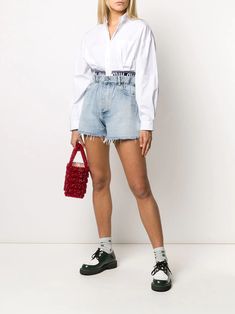 Miu Miu Fringed Short Denim Shorts | Farfetch.com Short Denim Shorts, Short Fringe, Short Denim, Black Friday Promotions, High Waisted Shorts Denim, Women's Wardrobe, Overall Shorts, Sale Design, Miu Miu