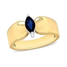 Polish off any look with this striking marquise-cut blue sapphire gemstone solitaire ring. 10K gold. 8.0 x 4 marquise-cut blue sapphire. The cinched shank adds depth and dimension. Classic Blue Marquise Sapphire Ring, Classic 14k Gold Marquise Birthstone Ring, Classic Marquise Sapphire Ring With Center Stone, Marquise Cut Sapphire Ring For Anniversary, Fine Jewelry Sapphire Ring With Marquise Center Stone, Marquise Sapphire Ring Fine Jewelry, Marquise Birthstone Ring In 14k Gold, 14k Gold Marquise Birthstone Ring, Anniversary Marquise Sapphire Ring