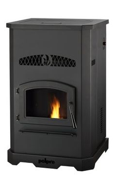 a black stove with flames on it