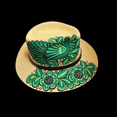 Madalais Sun Cowgirl/Boy Hat Made In Mexico Tan Color With Handpainted Green + Black Bird + Leaves Skinny Black Leather Piece Around Base Breathable Brand New With Tags Cowgirl Cowboy, Boy Hat, Western Cowgirls, Western Cowgirl, Leather Pieces, Green Design, Hat Making, Sun Hat, Tan Color