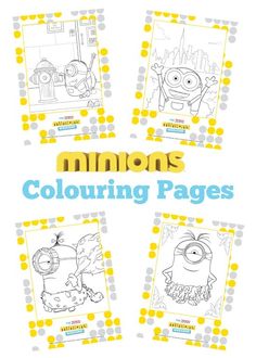 the minion coloring pages are in yellow and blue with polka dots on them, including one