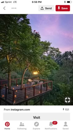 an instagram page with the image of a tree house in the middle of it