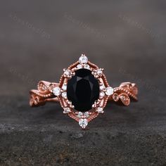 This is a beautiful Antique black onyx engagement ring Oval cut black onyx engagement ring Unique rose gold moissanite cluster ring Bridal wedding promise ring --Engagement Ring-- Main Stone: 6x8mm oval cut natural black onyx Side stone:Moissanite This ring is marked S925/G10K/G14K/G18K(According to the metal option) I accept custom making order.Please contact me if you need this service. For all the jewelries,there is a 14 days money back guarantee.You can return it in the time frame without an Elegant Black Oval Ring, Elegant Black Ring With Center Stone, Elegant Black Diamond Ring With Accent Stones, Elegant Black Diamond Ring With Center Stone, Elegant Black Diamond Ring As Gift, Elegant Black Promise Ring, Elegant Black Ring With Halo Setting, Elegant Black Diamond Promise Ring, Elegant Black Rings With Halo Setting