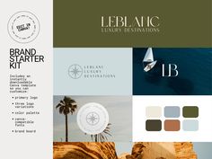 the branding design for leblac luxury destinations is shown in green and brown tones