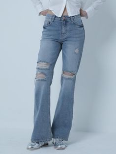 Composition : Cotton 100%Color : BLUECountry of Origin : Republic of Korea Distressed Washed Blue Bottoms For Fall, Mid-rise Distressed Denim Blue Flare Jeans, Flare Distressed Denim Jeans, Distressed Flare Denim Jeans, Flare Distressed Denim Blue Jeans, Light Wash Distressed Flare Bottoms, Distressed Denim Blue Full-length Flare Jeans, Distressed Denim Blue Full Length Flare Jeans, Distressed Full Length Denim Blue Flare Jeans