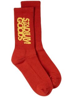 red cotton intarsia-knit logo ribbed detailing stretch-design Be sure before opening, as socks and hosiery can only be returned in their original, unopened packaging. Red Socks, Knit Logo, Stadium Goods, Socks And Hosiery, Crew Socks, Cotton Spandex, Hosiery, Socks, Packaging