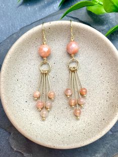 Sunstone & Adventurine Dangle Earrings, Gemstone Dangle Earrings, Multicolor Gemstone Earrings, Boho Earrings, Gold Fringe Beaded Earrings - Etsy Boho Earrings Diy, Fringe Beaded Earrings, Neutral Earrings, Homemade Stuff, Dangle Earrings Boho, Casual Earrings, Gold Fringe, Earrings Gemstone, Earring Ideas