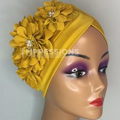 *This stunning, petal-adorned Turban is available as seen, it is a must-have for the stylish, easy to wear. Don't have time for that hair? This should get you covered. Can be worn on full hair , has a lot of room because of its elastic material. *it is lightweight *can be worn as an accessory to compliment your outfit. Adjustable Yellow Turban For Summer, Yellow Headband Headscarf, Yellow Headband-style Turban, Yellow One-size Headband Turban, Yellow One Size Headband Headscarf, Yellow Headwrap Headband One Size, Elegant Yellow Headwrap In Headband Style, Yellow Headwrap One Size Fits Most, Yellow One Size Fits Most Headband Headwrap