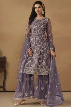 Net Fabric Purple Color Excellent Embroidered Palazzo Suit Palazzo Dress, Designer Salwar Kameez, Trendy Suits, Party Wear Gown, Palazzo Suit, Sharara Suit, Designer Salwar Suits, Party Kleidung, Sharara Set