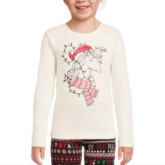 Girl’s Size Xxl (18) Long Sleeve Graphic T-Shirt Unicorn Christmas Lights Beige Holiday Time 60% Cotton, 40% Recycled Polyester New With Tags Smoke/Pet Free Holiday Cute Long Sleeve T-shirt For Holiday, Cute Long Sleeve Holiday T-shirt, Playful Long Sleeve Holiday Tops, Playful Cotton Holiday Tops, Playful Cotton Tops For The Holiday Season, Casual Long Sleeve Tops With Unicorn Print, Playful Cotton Christmas Top, Unicorn Christmas, Unicorn Tee