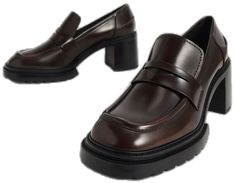 Chic Workwear, Loafer Pumps, Pinstripe Trousers, Dark Brown Color, Charles Keith, Penny Loafer, Saddle Bag, Penny Loafers, Chunky Heels