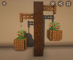 two planters are hanging from the side of a wooden cross