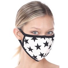 STAR PRINT WASHABLE POLY & COTTON MASK - Please refresh the page if the main photo of the product doesn't reflect as per the "Color" or "Count Per Pack" selection Individual packing Shell : 95% Polyester 5% Spandex Lining : Cotton 100% Individual packing Soft Cotton Lining Machine Wash Washable and Reusable Easy to breath Unisex One size to fit most Size: One Size Fits All (Men & Women).  Color: White.  Age Group: adult. Laura Grace, Black Stars, Best Masks, Knit Infinity Scarf, Clear Bags, Face Coverings, Black Star, Face Cover, Lovely Colors