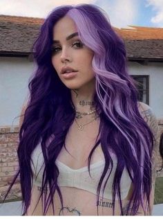 Split Dyed Hair, Vivid Hair Color, Bangs Wig, Creative Hair Color, Cute Hair Colors, Dyed Hair Inspiration, Purple Collar, Pretty Hair Color