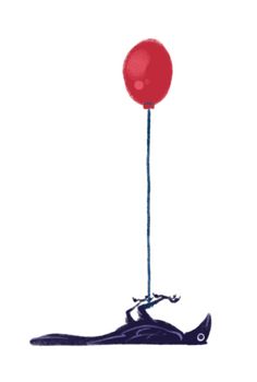 a drawing of a lizard with a red balloon attached to it's back legs