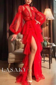 Lasaky - Elegant Mesh Long Sleeve Evening Gown Long Sleeve Evening Gowns, Valentines Day Dresses, Womens Sheath Dress, Long Red Dress, Red Bridesmaid Dresses, Red Evening Dress, Long Sleeve Evening Dresses, Evening Dresses For Weddings, Women's Evening Dresses