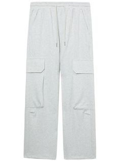 light grey cotton blend appliqué logo elasticated drawstring waistband two side slit pockets two side cargo pockets two rear welt pockets Cargo Track Pants, Mens Activewear, Grey Cotton, Drawstring Waistband, Welt Pockets, Welt Pocket, Cotton Spandex, Track Pants, Light Grey