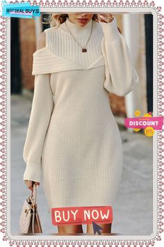 Casual Stand Collar Yarn/wool Yarn Dress Cream Ribbed Sweater Dress For Winter, Winter Cream Ribbed Sweater Dress, Elegant Cream Mini Dress For Winter, Beige Mini Sweater Dress For Winter, Beige Ribbed Mini Dress For Winter, Cream Knee-length Mini Dress For Fall, Beige Knee-length Sweater Dress For Winter, Beige Mini Dress For Winter Workwear, Beige Winter Mini Dress For Work