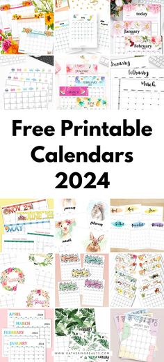 free printable calendars for the new year with flowers on them and text overlay