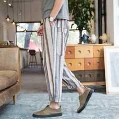 Material: Polyester • Length: Calf-Length Pants • Style: Straight, Flat, Casual • Decoration: Pockets • Type: Full Length, Elastic Waist, Mid, Loose, Broadcloth, Men Baggy Pants Plus Size, Calf Length Harem Trousers • Waist Size(In Inches): 29.9-40.9 • Calf Length Casual Pants For Men: Calf Length Casual Pants For Men • Print Wide Leg Pants: Print Wide Leg Pants • Jogger Pants Men: Jogger Pants Men • Baggy Pants Men: Baggy Pants Men • Striped Drop Crotch Pants: Striped Drop Crotch Pants Suede Coat Women, Harem Joggers, Asymmetrical Sweatshirt, Striped Harem Pants, Comfortable Trousers, Pants Male, Drop Crotch Pants, Patch Work Blouse, Summer Hot