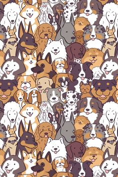 So many dogs- 31 dog breeds pattern illustration Cat Dog Wallpaper Cartoon, Dog Breeds Illustration, I Love Dogs Wallpaper, Cute Dog Backgrounds, Doodle Background Wallpapers, Cute Wallpapers Dogs, Dog Collage Wallpaper, Wallpaper Backgrounds Dog, Dog Love Wallpaper