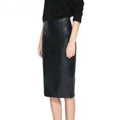 Black Leather Empire Waist Zipper Pencil Bodycon Office Skirt Clothes For Women In 20's, Pencil Midi Skirt, Pencil Skirt Casual, Unique Skirts, Pu Leather Skirt, Pencil Skirt Outfits, Office Skirt, Khaki Skirt, Black Leather Skirts