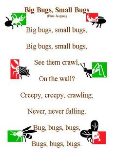 an insect poem with two bugs on each one and the words, big bugs small bugs