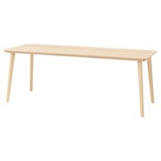 a wooden table with two legs and a long top, on a white background in the foreground