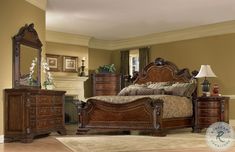 a bedroom scene with focus on the bed and dresser