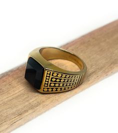 Stainless Black Onyx Ring, Available in 5 different sizes, If you need a bigger size please message store, we can try to source the size Black Stainless Steel Ring Jewelry, Adjustable Gold Onyx Ring, Black Stainless Steel Rings For Gift, Black Rectangular Rings For Gifts, Black Stainless Steel Engraved Ring As Gift, Black Stainless Steel Open Ring Jewelry, Black Rectangular Ring Gift, Black Stainless Steel Engraved Ring For Gift, Black Adjustable Engraved Promise Ring