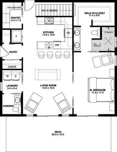 Farmhouse Style House Plan - 1 Beds 1.5 Baths 1024 Sq/Ft Plan #126-176 - Eplans.com 1200 Sq Ft 1 Bedroom House Plans, 600 Ft House Plans, Small Inlaws House, 2 Bedroom 1 Bath House Plans Open Floor, 2 Bedroom 1 Bathroom House Plans, 1 Bedroom Flat Floor Plans, 1 Bed Cottage Floor Plan, 1 Bedroom Duplex Floor Plans, 300 Sq Ft Master Suite Plans