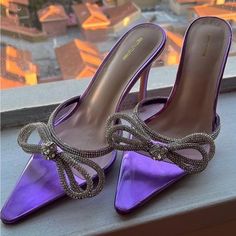 Cute, Never Worn. Jeweled Bow. Uk Size 3/Eu Size 36/Us Size 5. Open To Offers :) Trendy Purple Heels For Party, Chic Purple Heels For Night Out, Chic Purple Heels For A Night Out, Glamorous Purple Party Heels, Purple High Heel Shoes For Events, Trendy Purple Evening Heels, Purple Party Heels, Elegant Purple Heels For Night Out, Elegant Purple Heels For A Night Out