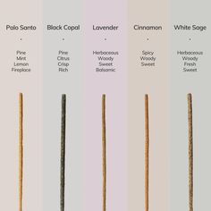 four different types of sticks with names on them