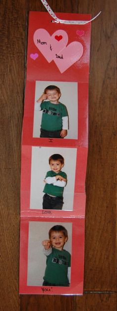 two pictures of a young boy in green shirt and black pants with hearts on them