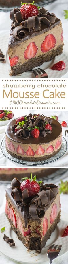 this is an image of a cheesecake with chocolate and strawberries